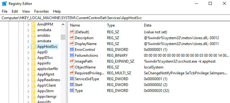 Service registry entries