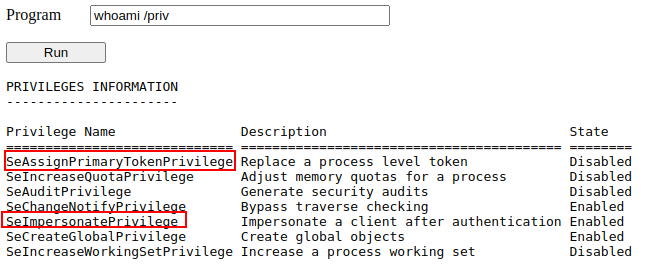 Webshell impersonate privileges